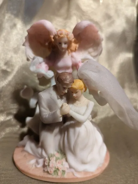 Seraphim "Wedding Angel Cake Topper" 4.5 in. #84278, bride & groom w angel
