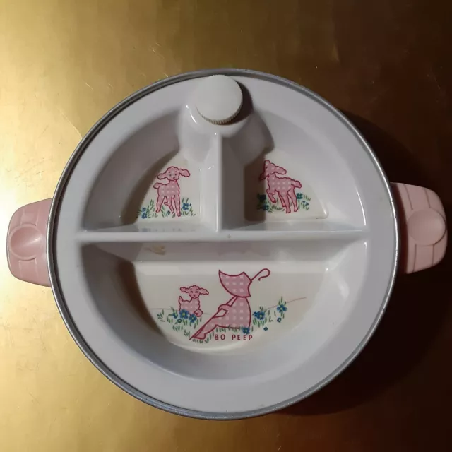 Vintage Excello Baby Food Warming Dish Divided Little Bo Peep Nursery Rhyme