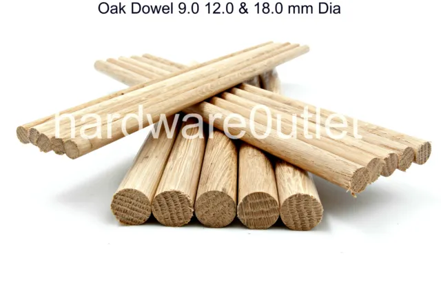 OAK DOWEL 2 Lengths @ 790 - 800 mm L 9, 12 & 18 mm Ø Sanded Wood Doweling Rod ZQ 3