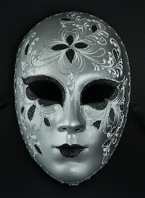 Mask from Venice Face Florale Black Silver Top Quality Painted Handmade 886