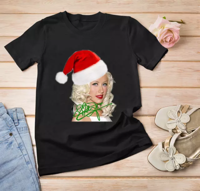 Christina Aguilera Christmas Hat Black Cotton Unisex T Shirt Full Size F2309