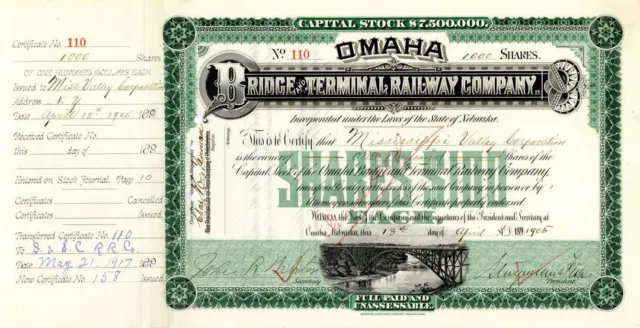 Omaha Bridge and Terminal Railway Co. - Stock Certificate - Railroad Stocks