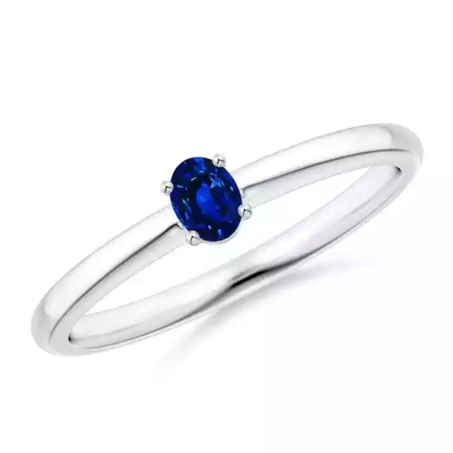 Angara 4x3 mm natürlicher blauer Saphir Solitär Versprechen Ring in Sterlingsilber