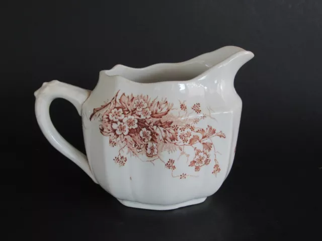 Antique Colonial Pottery Stoke England May Pattern Brown Transferware Gravy Jug