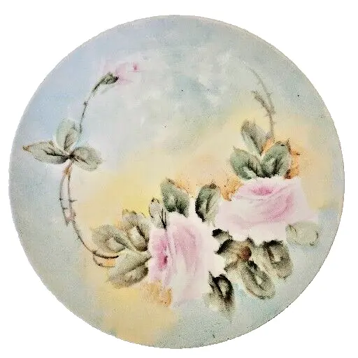 Vintage Nippon Hand Painted Decorative Plate Pink Roses Foliage Signed