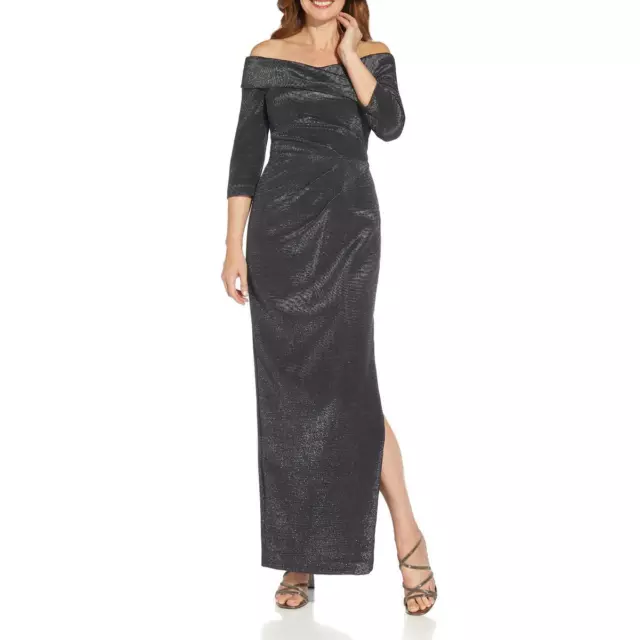 Adrianna Papell Womens Black Metallic Formal Evening Dress Gown 2 BHFO 6879