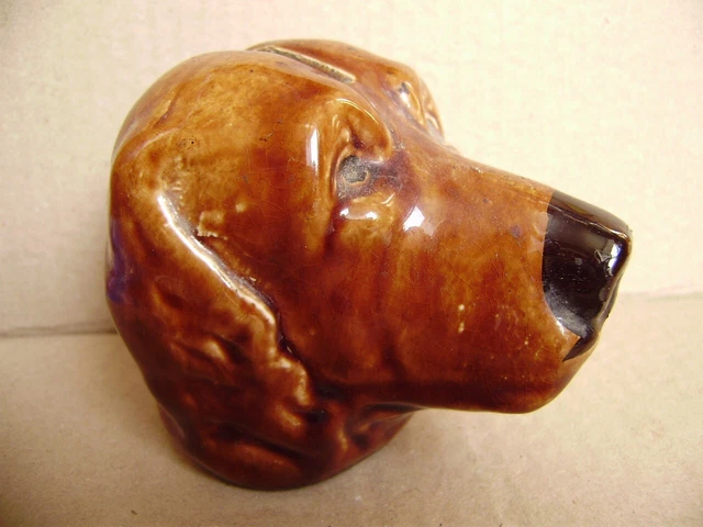 Chien En Céramique Marron - Faïence De Saint-Clément - Vintage
