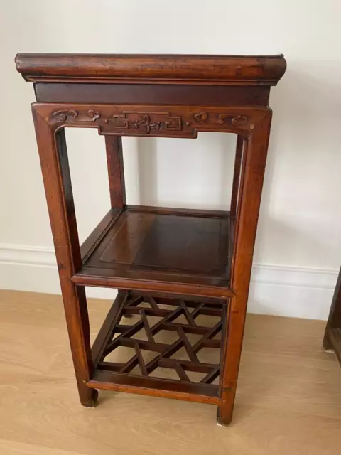 Antique Chinese Rosewood Wooden Intricate Side Table Jardinier Shelf 78Cm Tall