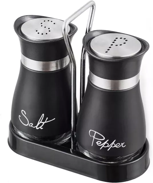 Pack of 2 Salt And Pepper Shakers Pots Dispensers Cruet Jars Set with Holder 2