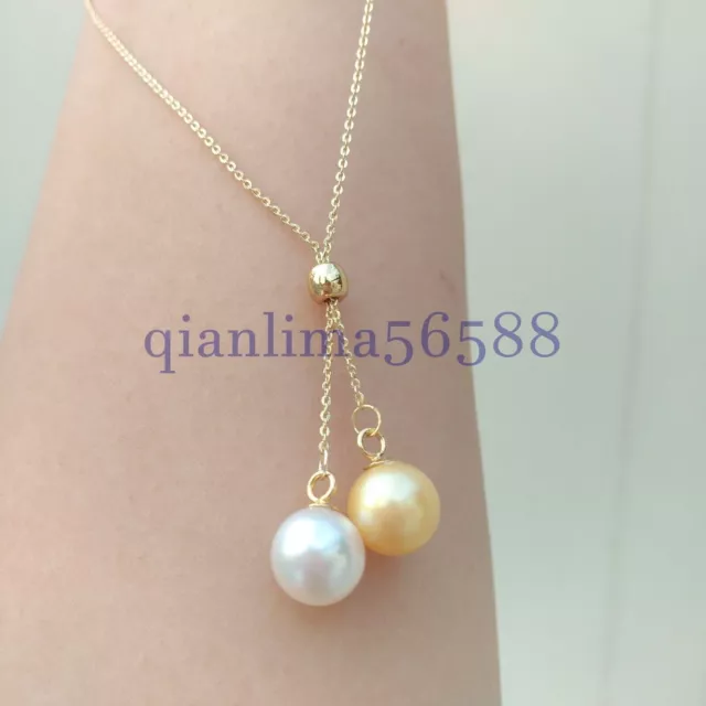 AAAA 8-9mm Natural Round South Sea White Gold Pearl Pendant 14k Gold 18"