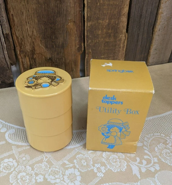VINTAGE 1970'S SPRINGBOK Desk Toppers Utility Box plastic stacking CUTE
