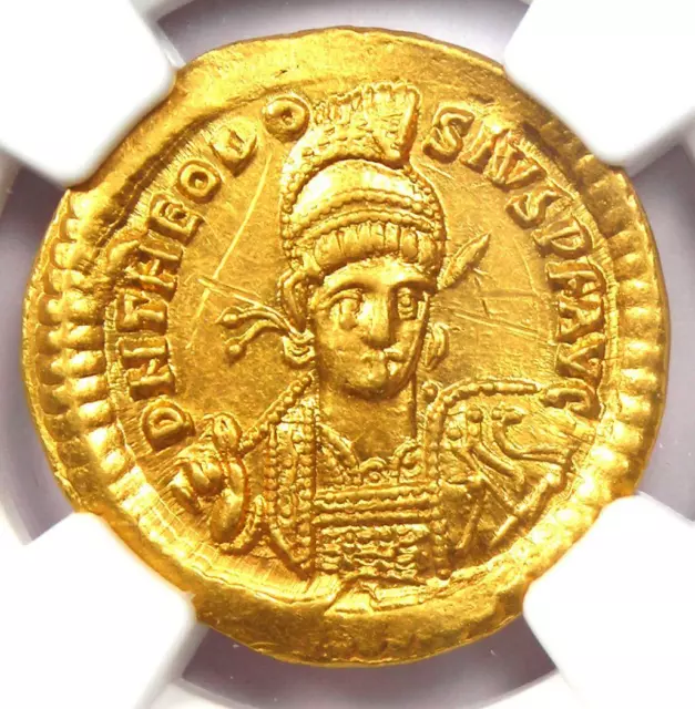 Theodosius II AV Solidus Gold Roman Empire Coin 402-450 AD - Certified NGC AU