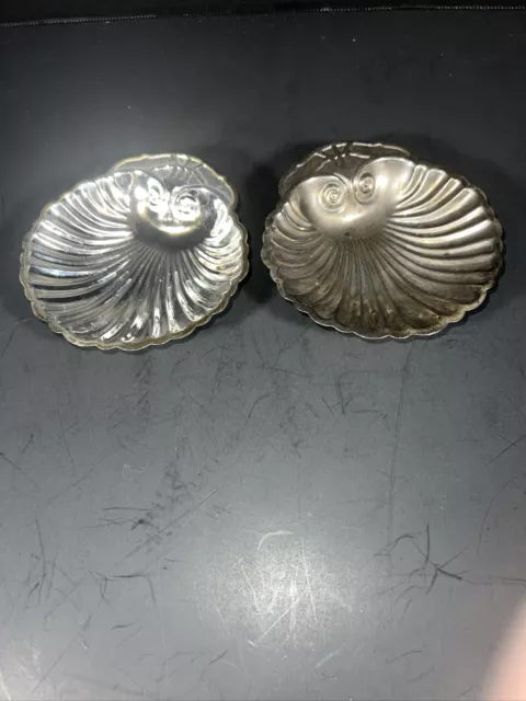 Sea Shell Silver Plate Trinket/ Butter Dish Jewelry Clam Made In China 2 Pcs