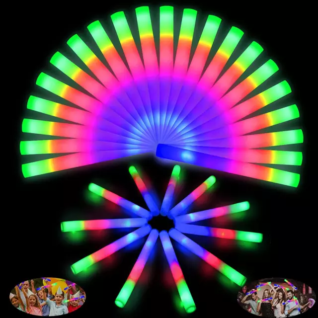 100X LED Foam Light Up Sticks Flashing MultiColor Glow in Dark Batons Concert A