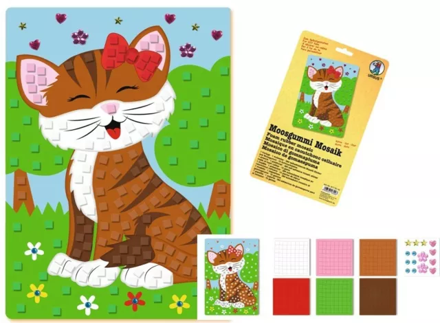 Katze Mosaikbild für Kinder Mosaik Set Kleben nach Zahlen Moosgummi Lernset