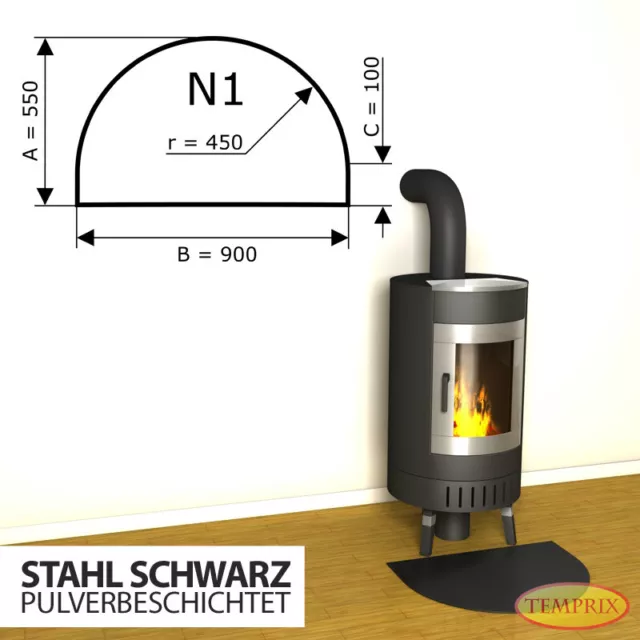 Placa Base Para Chimenea Protección de chispas Acero Con Respaldo Fuego negro