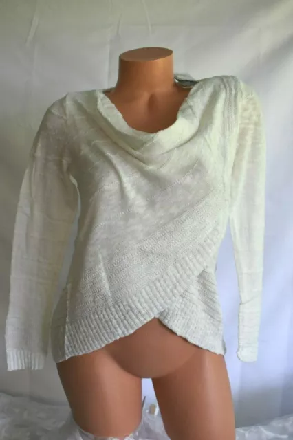 INC. PETITE (PP XS) Top WASHED WHITE Crochet Knit SOLID SURPLICE   MSRP $69.50