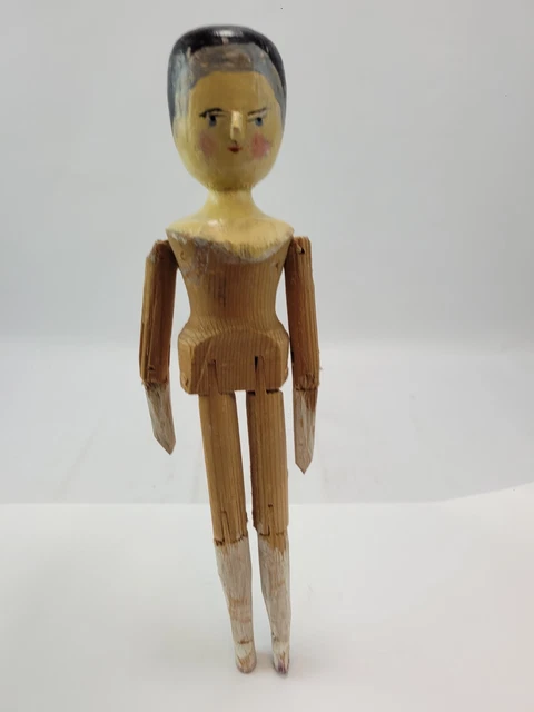 Antique Wooden Grodnertal Grodner Handmade Collectible Carved Peg Doll