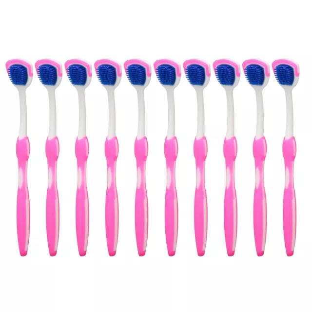 (Pink)Long Handle Tongue Scraper Ergonomic Design Remove Plaque And Food