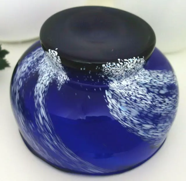 Glasschale Obstschale Schüssel blau weiß Handarbeit 70er 3