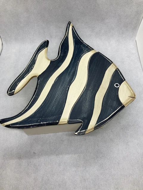 Fish Painted Wooden Wall Mount Key Holder Cabinet Storage Box Coastal Beach