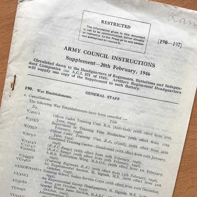 ORIGINAL WW2ERA BRITISH ARMY PAMPHLET ARMY COUNCIL INSTRUCTIONS