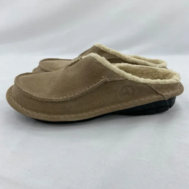 Crocs Slippers Womens Size 10 Beige Suede Faux Fur Lined Slip On Crocassin Clogs