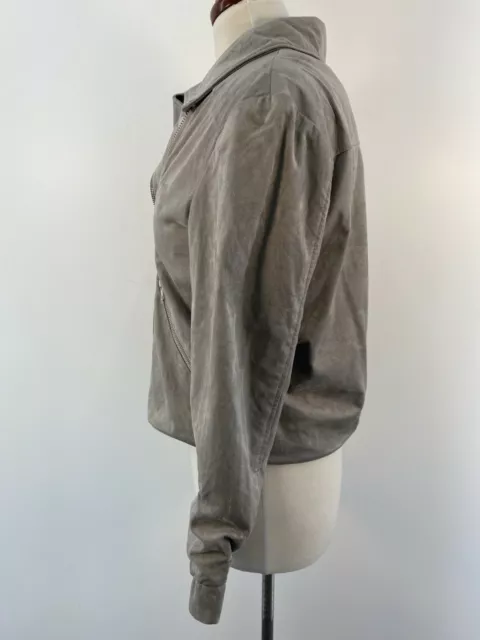 Asos Petite Gray & Silver Lightweight Zipper Suedette Biker Jacket Womens Sz 10 2