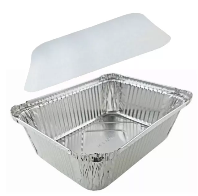Handi-Foil 5 lb. Oblong Aluminum Entrée Dinner Food Storage Pan w/Board Lid