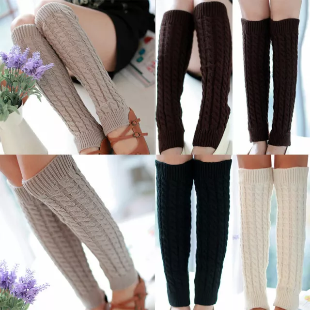 Women High Knee Leg Warmers Knit Crochet Leggings Boot Socks Slouch Winter Wa #