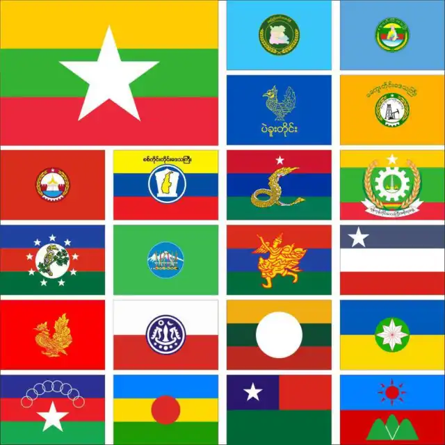 Myanmar Flag Naypyidaw Bago Yangon Chin Kayah Mon Rakhine Shan Kokang Pa'O Wa