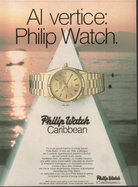 Armbanduhr Philip Watch Caribbean Quartz Werbung 1 Seite 1985 Original