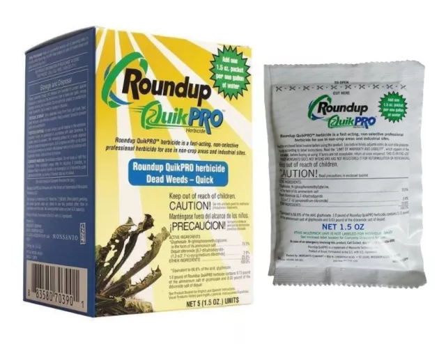 Roundup QuikPro 73.3% Glyphosate Weed and Root Killer  Five  1.5 oz Packets