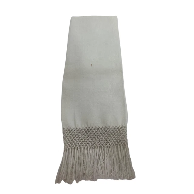 Antique Show Towel Net Lace with Tassel Fringes Italian Linen Cotton White