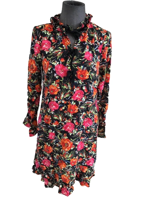 Robe Sandro Taille 1 (34/36 XS/S) - Noir Floral - Style Fourreau - Occasion Très Bon état