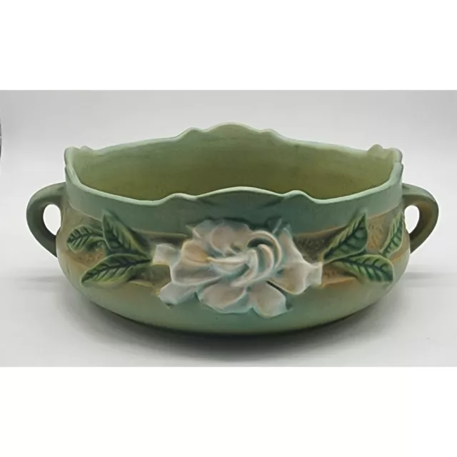 Vintage Roseville Pottery USA 626-6 Green Matte Handled Ceramic Bowl NWOT 7.5"