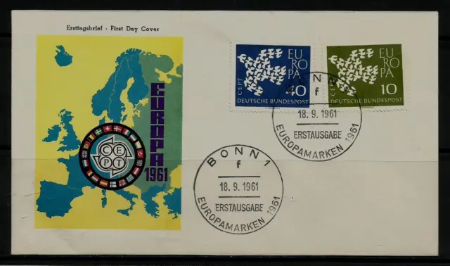 BRD FDC MiNr 367x-368x (2f) Europa (CEPT) 1961 Vereinigung-Gemeinschaft-Politik