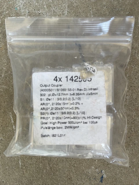 4 Infrasil 302 Laser Output Coupler Coated 1/2" Diameter x 1/4" Mirror