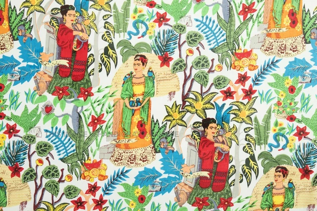 Indien Coton Frida Khalo Course Desseré Artisanat de Couture Tissu 4.6m Femme