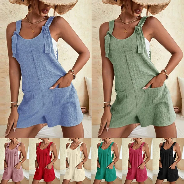 Bretelle Da Donna Tute Larghe Pantaloncini Pagliaccetti Tuta Da Spiaggia -