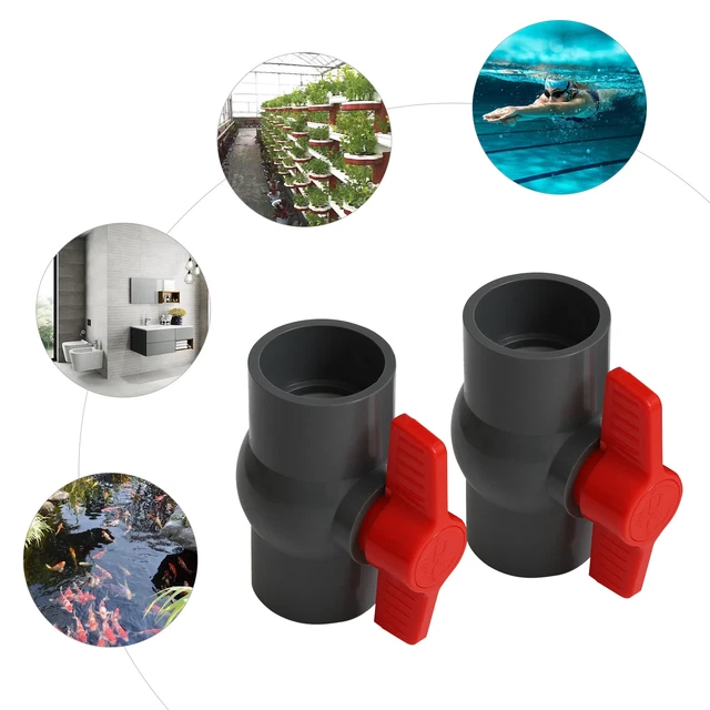 2x PVC Ball Valves 1-1/4" Inner Hole Diameter Rotation Angle 90° T-shaped Handle
