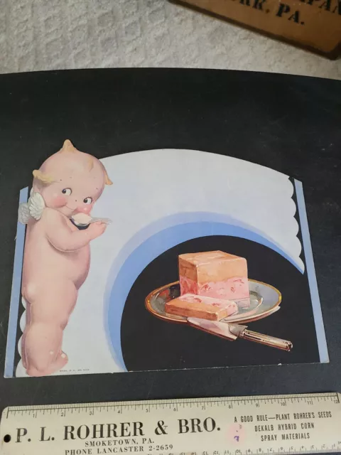 Rare Unused 1920s Ice Cream Kewpie Display Easel Sign