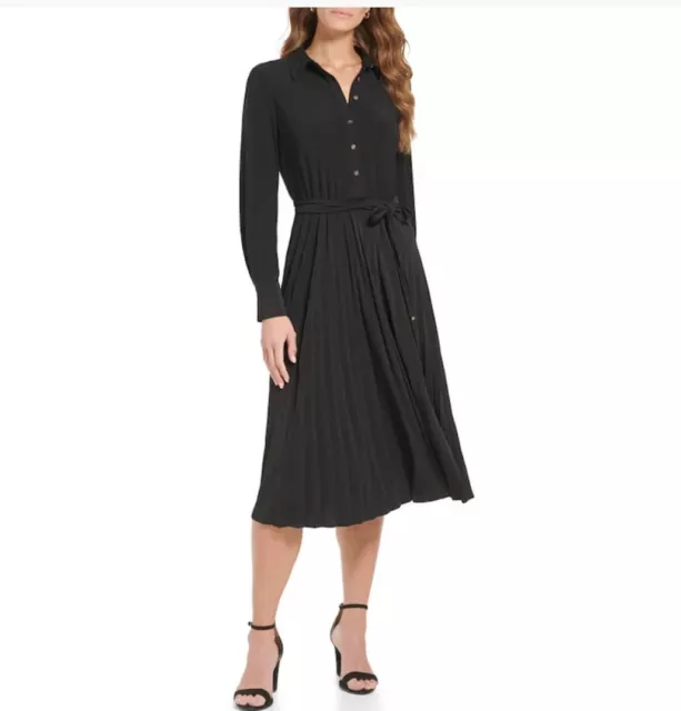 Tommy Hilfiger Shirt Dress with Pleated Skirt -Black Size 8