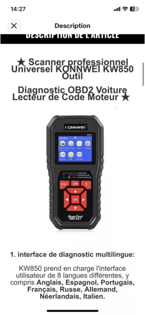 Scanner professionnel ★Outil Diagnostic OBD2 Voiture Lecteur de Code Moteur FR