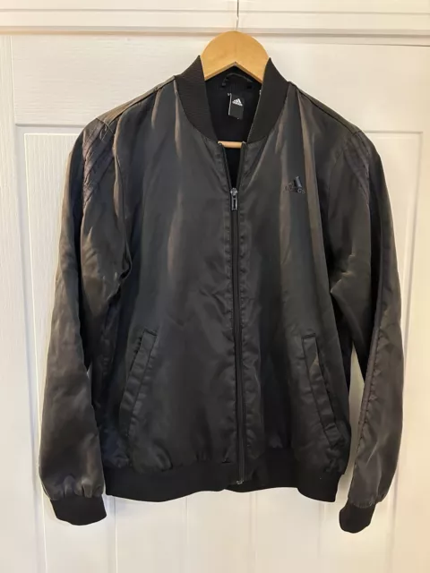 Ladies Adidas UK12-14 Windbreaker - Black Satin Full Zip L/Sleeve Sports Jacket