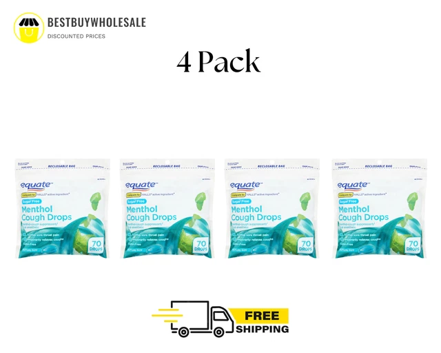 SUGARFREE MENTHOL COUGH Drops, 70 Count, from Equate TOTAL 280 COUNT