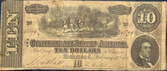 1864 $10 Confederate States Richmond