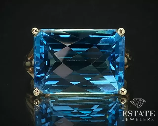 Estate 14k Yellow Gold Natural 9.5ct Swiss Blue Topaz Solitaire Ring 5.6g