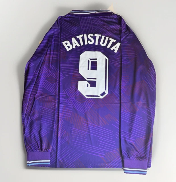 Maillot De Foot Vintage Fiorentina 1995 – Extérieur Rouge – Bati-stuta #9 – Taille XL