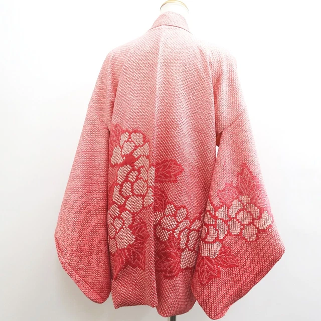 8969C3 Silk Vintage Japanese Kimono Haori Jacket Full Shibori Peony 2